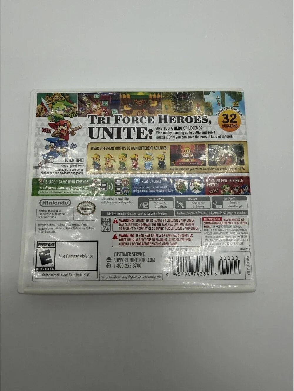 Legend of Zelda: Tri Force Heroes (Nintendo 3DS) 1st Print Complete W/ Manual